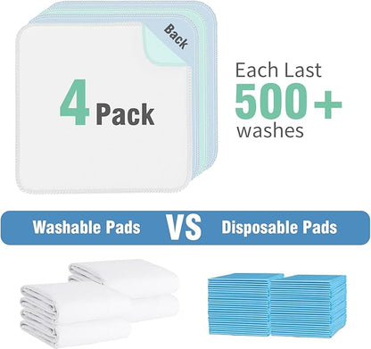 SCLOSE Washable Pee Pads for Dogs 4 Pack, 34" x 36" Waterproof Incontinence Bed Pads for Adults, Elderly and Kids, Nursing Pads, Chucks Pads, Super Asorbent Training Pads, Whelping Pads, Blue & Green