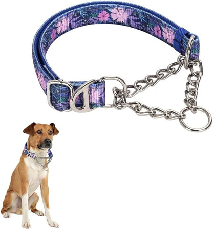 Martingale Collar with Chain，Stainless Steel Chain for Dogs, No Pull Slip Cinch Choker Choke Collar Training Heavy Duty Dog Collar for Small Medium Large Pet Boy Male Dog