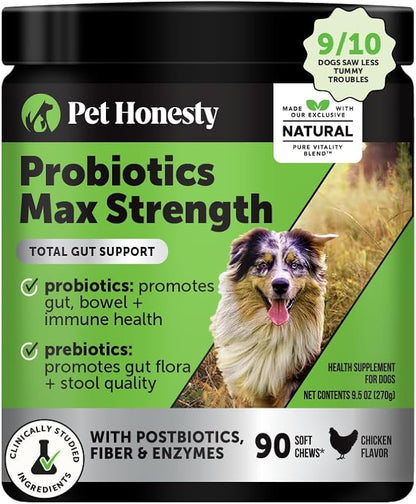 Max Strength Probiotics for Dogs - Super Pooper Dog Stool Hardener with Fiber & Digestive Enzymes, Reduce Occasional Diarrhea for Firm Perfect Poops (90 Ct)