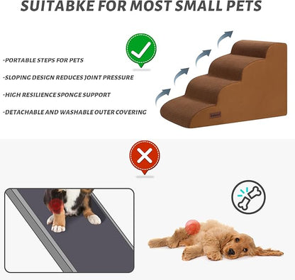 Aodisman 4-Step Dog Stairs and Ramp for Beds or Couches – Non-Slip Sturdy Pet Steps for Small Dogs and Cats,17.4" H,Brown