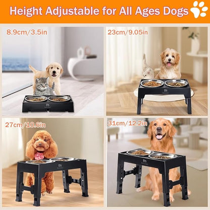 Marchul Elevated Dog Bowls, Raised Dog Food Water Bowls with 2 Thick Stainless Steel Bowls, 4 Height Adjustable, Non-Slip Stand for Medium Large Dogs