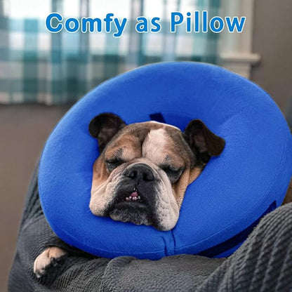 Inflatable Dog Cone Collar, Soft Dog Cone Blow-up Protective Recovery Collar, Blue (L Size)
