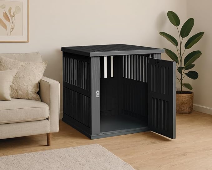 42 Inch Dog Crate Furniture Lockable Dog Kennel Indoor for Large Dogs and Medium Heavy Duty Pet Crate Decorative Pet Cage End Table,Black