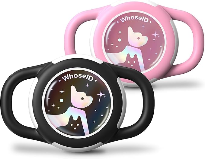 Waterproof Airtag Dog Collar Holder, Silicone & ABS Airtag Holder for Dog & Cat Collars, Ultra-Durable, Lightweight and Protective Airtag Case (Black&Pink-1, Small)