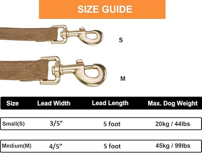 Soft Cotton Dog Leash, 5 Ft Heavy Duty Corduroy Dog Leashes with Gold Metal Hook for Small Medium Large Dogs,Small,Brwon