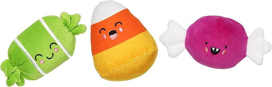 Pearhead Halloween Candy Dog Toys - Plush Pet Toy with Squeakers, Spooky Fall Finds, Set of 3