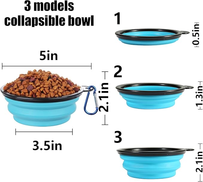 SLSON Collapsible Bowl with Cover Lids,2 Pack Dog Travel Bowls Portable Foldable Cat Water Dish Bowl for Pets Walking Parking Camping (Light Blue and Green, Small)
