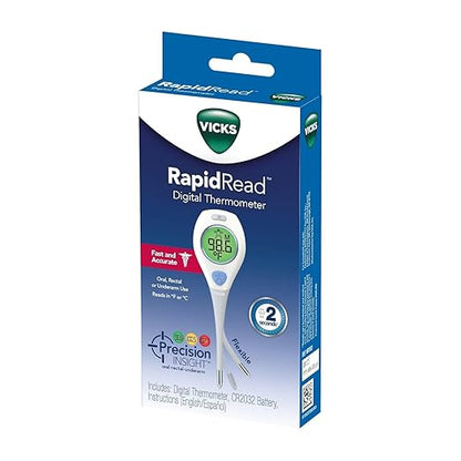 Vicks RapidRead Digital Thermometer, Temperature Readings in 2 Seconds, Use as Oral Thermometer, Baby Rectal Thermometer or Under the Arm, Water Resistant