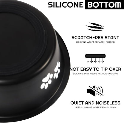 YUDANSI Dog Bowls 2 Pack Small Medium Dogs Feeding Food Water Bowl with Non-Slip Silicone Sole, Stainless Steel Dog Dishes Elevated Raised Pet Feeder (Black, XL(8.5 Cups)