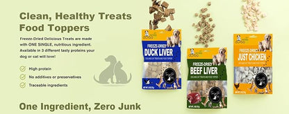 Freeze Dried Two-Pack Bundle Beef Liver and Chicken Breast Dog & Cat Treats Food Topper Ideal for Training, Easy to Digest for Sensitive Pets (2 Packs) (2.0 oz Each, Beef Liver and Chicken)