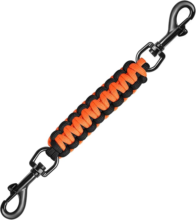 Dog Collar Safety Clip with Dual Clasps,Handmade Backup Safety Strap for Dog Harness, Collars and No Pull Harness Connectors (Black & Orange)
