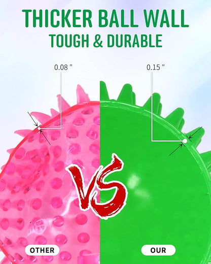 Pweituoet 4.5” Heavy Duty Squeaky Dog Balls for Medium Large Dogs, Dog Toys for Aggressive Chewers, Spike Ball Toys for Clean Teeth and Training(2 Pack) (4.5" Purple and Green)