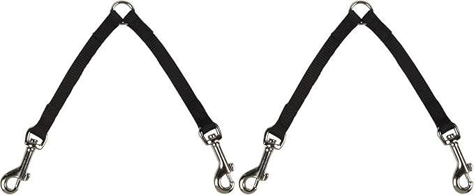 Guardian Gear Nylon 2-Way Small Dog Coupler with Nickel-Plated Swivel Clip, 4", Black (Pack of 2)