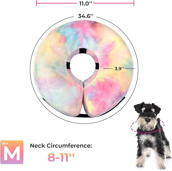Dog Cone, Uadonile Inflatable Cone Collar for Dogs and Cats, Dog Neck Collar Recovery E-Collar Alternative After Surgery, Elizabethan Collar for Dogs Recovery(Tie-dye Pink Blue, M)