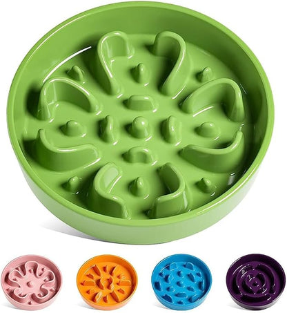 LE TAUCI Slow Feeder Dog Bowls Ceramic, 3 Cups Slow Feeding Dog Bowl Medium Large Breed, Pet Bowl for Fast Eaters, Puzzle Pet Dishes,Clover Green