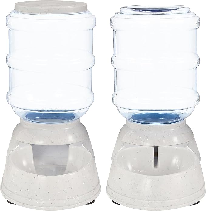 Amazon Basics Automatic Pet Water Dispenser and Gravity Food Feeder Set for Cat and Dog, Easy to Clean, 6-Pound Food Capacity, 1-Gallon, Small, Gray, Pack of 2