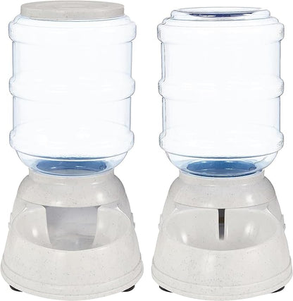 Amazon Basics Automatic Pet Water Dispenser and Gravity Food Feeder Set for Cat and Dog, Easy to Clean, 6-Pound Food Capacity, 1-Gallon, Small, Gray, Pack of 2