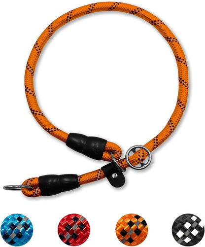 Reflective Slip Collar, Dog Choker Collar, Nylon Dog Training Collar with Slidable Stopper No Pull Dog Collars Martingale Collars for Small Medium Large Dogs, Orange, L