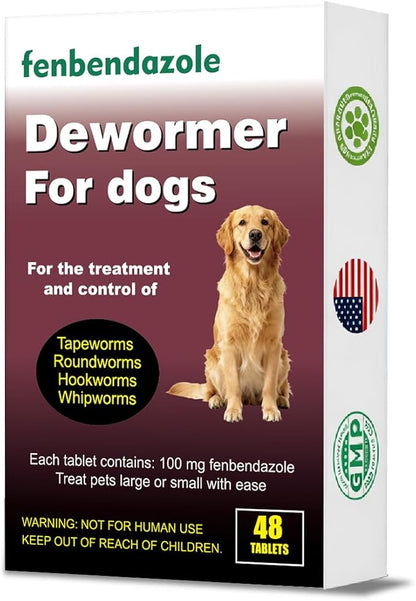 Dewormer for Dogs, Fenbendazole for All Wormers, Roundworms, Tapeworms, Whipworms and Hookworms, 48 Count