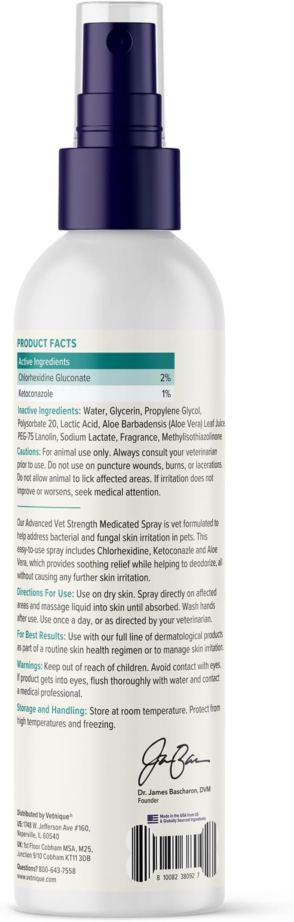 Vetnique DermaBliss Advanced Strength Chlorhexidine for Dogs Skin Spray - Antibacterial Medicated Spray for Skin Infections & Irritation, Hot Spots & Yeast Areas (Medicated Spray, 8oz)
