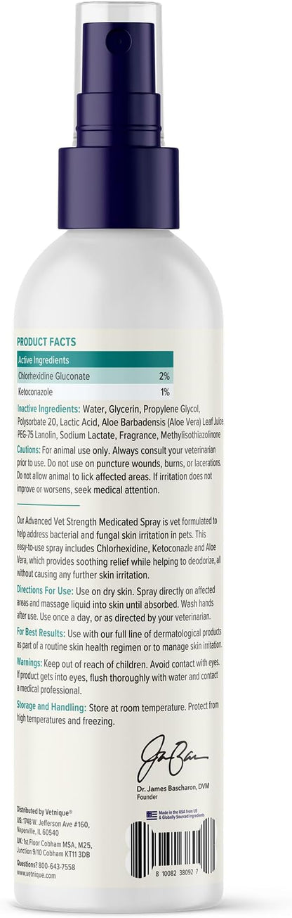 Vetnique DermaBliss Advanced Strength Chlorhexidine for Dogs Skin Spray - Antibacterial Medicated Spray for Skin Infections & Irritation, Hot Spots & Yeast Areas (Medicated Spray, 8oz)