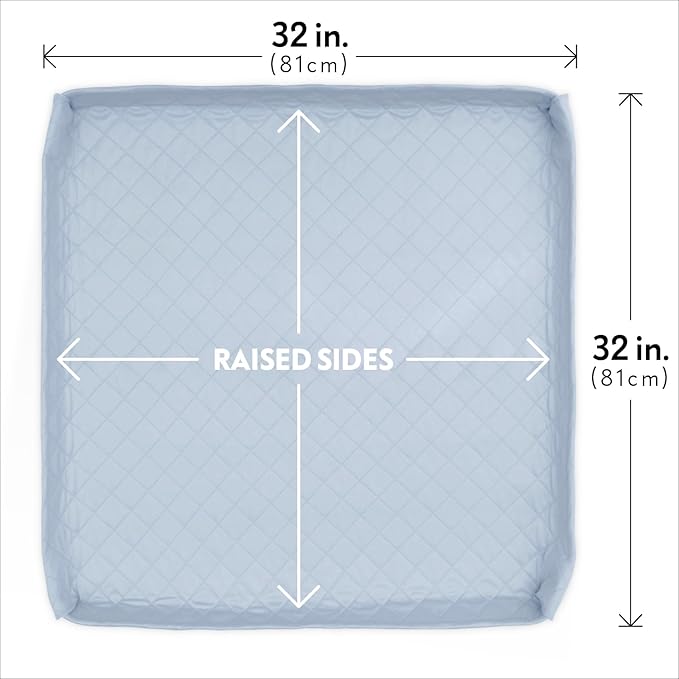 Paw Inspired Critter Box Dog Pad, Large Reusable Puppy Pad for Potty Training, Whelping, or Litter Box Mat, Washable Pee Pad with Soft Raised Sides to Prevent Leaks, 32x32 Inch