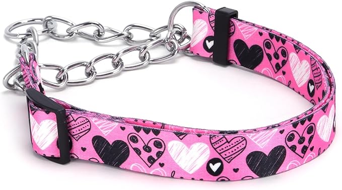 Martingale Dog Collar with Stainless Steel Chain - Limited Chain Cinch Training Collar for No Pull Training Dog - Flower Multicolor Cute Patterns - Premium No Slip Collar (HA12NO21, L)