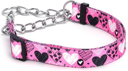 Martingale Dog Collar with Stainless Steel Chain - Limited Chain Cinch Training Collar for No Pull Training Dog - Flower Multicolor Cute Patterns - Premium No Slip Collar (HA12NO21, L)