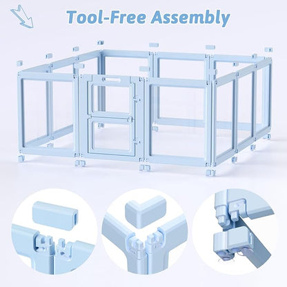 DIY Clear Acrylic Dog Playpen House,Quick Easy Assembly and Disassembly,Strong Floor Suction,Indoor and Outdoor Use,Easy Cleansing Puppy Fence (Sky Blue, 30.3" H, 12PCS)