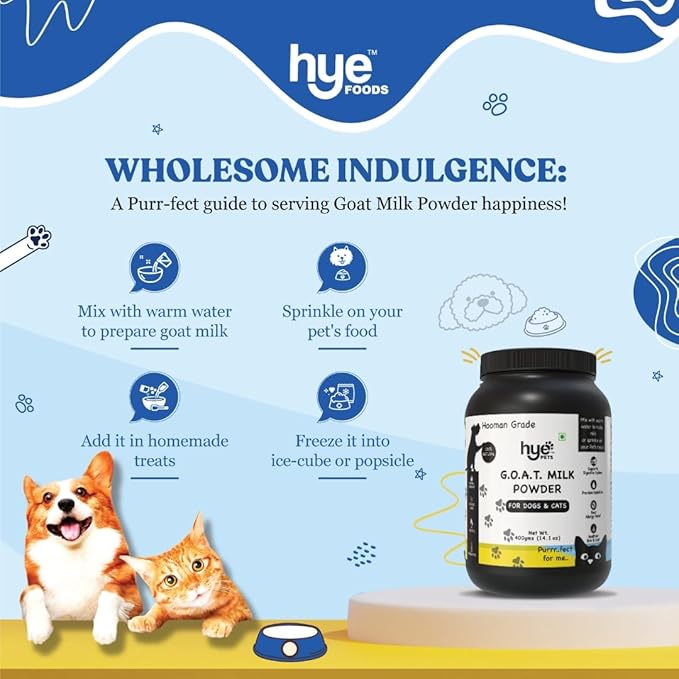 HYE Pets Goat Milk Powder for Pets | Nutrient-Rich Supplement for Happy and Healthy Dogs Food and Cats Food | 80 Servings Per Pack | 400g | 14.1oz