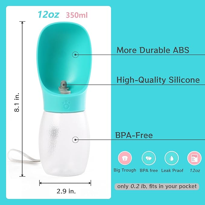 Kalimdor Dog Water Bottle,Leak Proof Portable Puppy Water Dispenser with Drinking Feeder, Dog Walking Accessories for Pets Outdoor Walking, Hiking, Travel, Food Grade Plastic