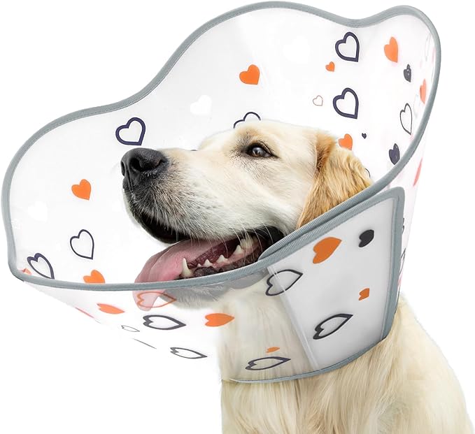Elizabethan Dog Cone Collar, Adjustable Pet Cone to Stop Licking, Durable Plastic Neck Cone After Surgery for Small, Medium Large Dogs, Love M