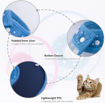 Cat Cone Collar, to Stop Licking, Recovery Elizabethan After Surgery, Clear Soft Neck E-Collar, Not Block Vision, for Kitten Puppy Dog Pet in Surgery Remedy - M in Blue