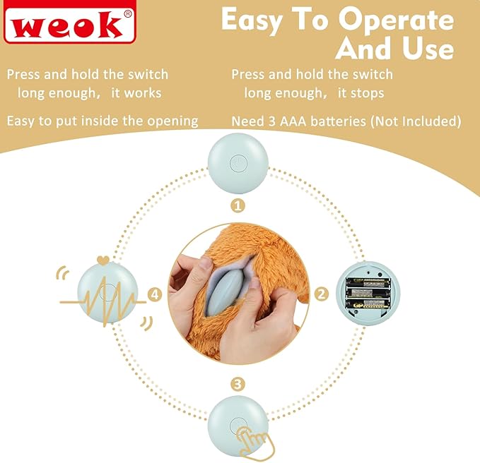 WEOK Heartbeat Puppy Toy, Comfort Cuddler Pillow, Dog Anxiety Relief Calming Aid,Heartbeat Stuffed Toy for Dogs,Puppy Heartbeat Toy Sleep Aid,Dog Heartbeat Toy for Pet