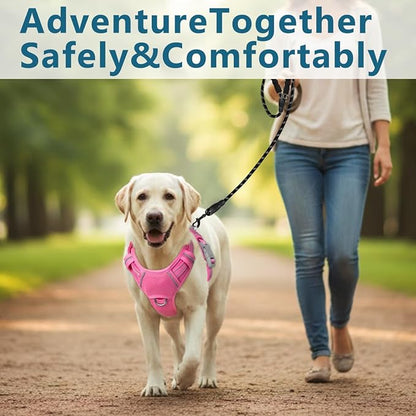 BARKBAY Dog Harness No Pull with ID Tag Pocket - Heavy Duty, Reflective, Easy Control for Large Dogs(Pink,L)