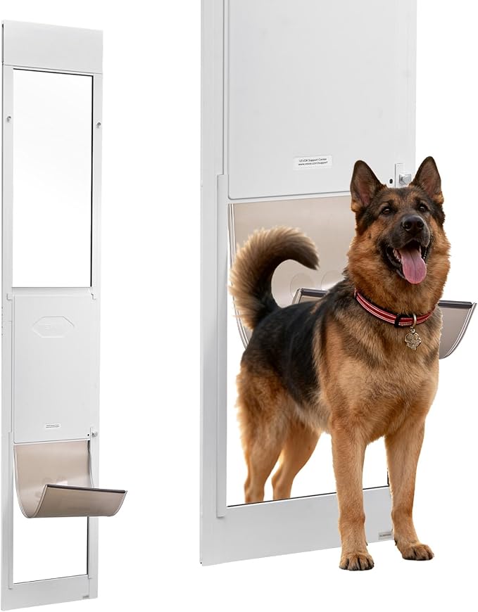 VEVOR Dog Door for Sliding Glass Door, 91 to 96 in Adjustable Height, Aluminum Alloy Frame with Metal Rotating Hinges, Lock Design, 13 5/8 x 23 5/8 in Flap, Sliding Glass Pet Door for Renters