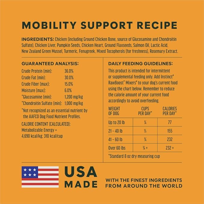 Instinct RawBoost Functional Mixers, Freeze Dried Dog Food Topper, Grain-Free, Real Chicken - Mobility Support, 5.5 oz. Bag