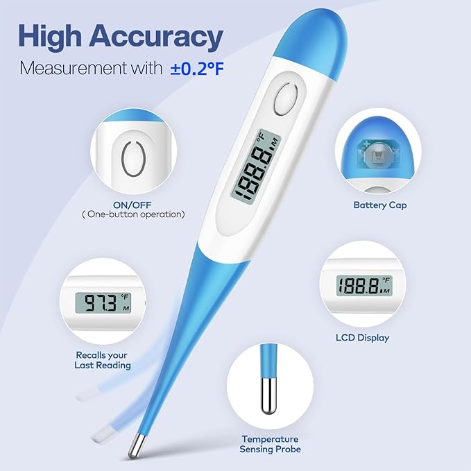 Bundle of Light Blue Oral Thermometers & Thermometer Covers Disposable - 100 pcs