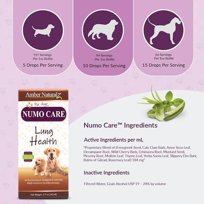 Amber NaturalZ Numo Care Respiratory Support for Dogs | Herbal Formula to Help Maintain Normal Lung Function, Clear Airways, and Immune Health | Natural Aid for Breathing Comfort 1 Fluid Ounce