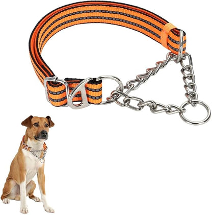Choker Collar for Dogs，Stainless Steel Chain Martingale No Pull Slip Cinch Training Escape Proof Heavy Duty Dog Collar for Small Medium Large Pet Girl Female Dogs，Orange XL