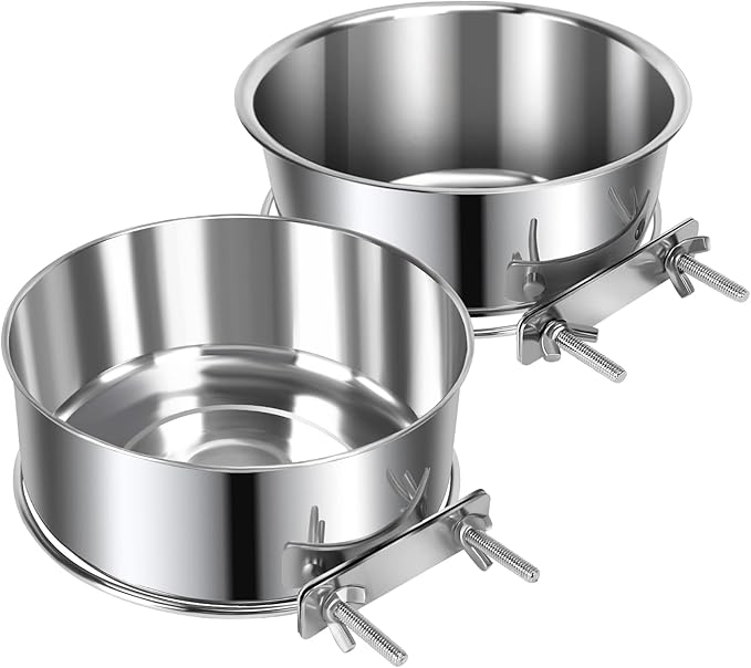2 Pcs Medium Pet Dog Food Water Bowl for Cage Stainless Steel Non-Spill Kennel Detectable Hanging Cats Pets Bowls with Clamp Holder Crate Feeder Dish for Medium Dogs (5.5x2.3'' & 6.3x2.6'')