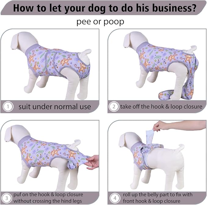 PetWarm Recovery Suit for Dogs, Dog Surgical Recovery Suit Female and Male, Dog Onesie for Surgery, Anti-Licking Dog Surgery Recovery Suit, Monkey Pattern, Grey, XS