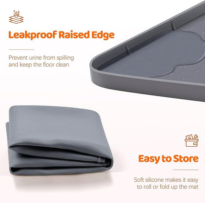 Pee Pads for Dogs, 34" x 22" Extra Large Reusable Dog Silicone Mat for Floor Protector, Washable Non-Slip Dog Training Pads for Potty Training (Grey)