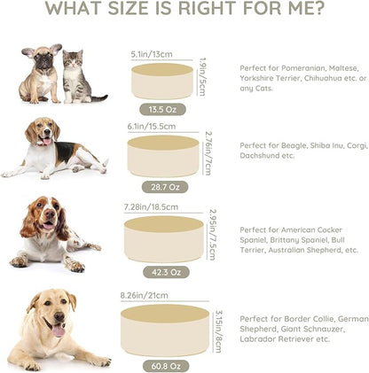 SPUNKYJUNKY 60OZ Ceramic Dog and Cat Bowl, Modern Cute Weighted Food Water Bowl for Replacement Beige (2 Pack)