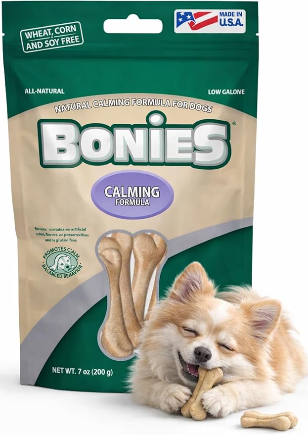 Bonies Natural Calming Formula Dog Treats - Contains Chamomile & Lavender, Help Anxiety, Excessive Barking & Trembling, Chicken Flavor, Mini, 20 Bones