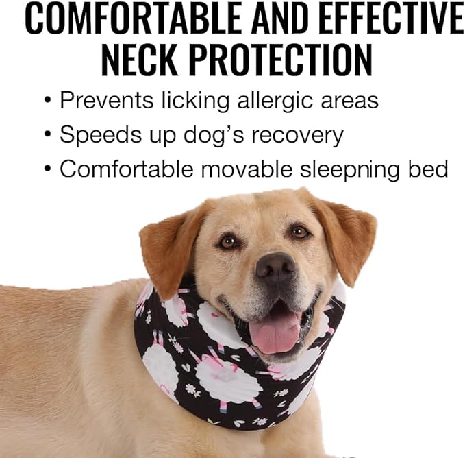 LovinPet Dog Recovery Collar, Adjustable Soft Cone for Medium & Large Dogs, Post-Surgery Comfort & Lick Prevention, Sheep Print,Black