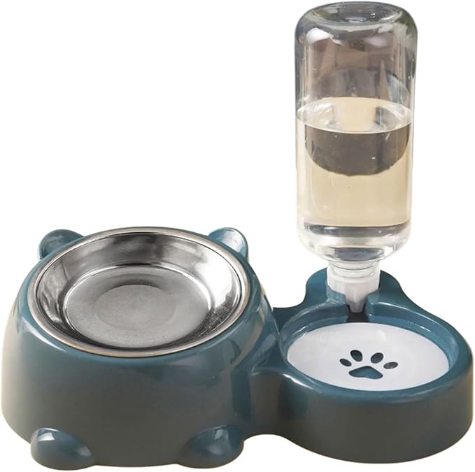 Compact Dog Feeding Station Automatic Water Bottle Removable Stainless Steel Dish Spill Design Double Dog Bowls with Water Bottle
