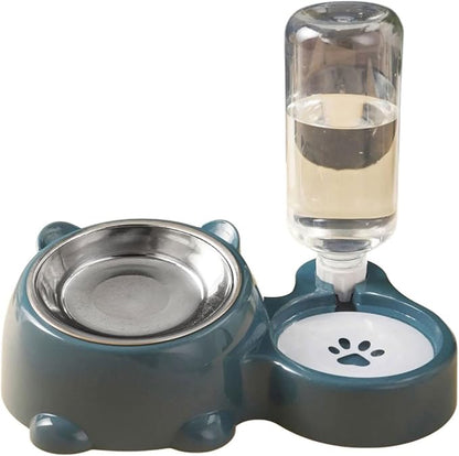 Compact Dog Feeding Station Automatic Water Bottle Removable Stainless Steel Dish Spill Design Double Dog Bowls with Water Bottle