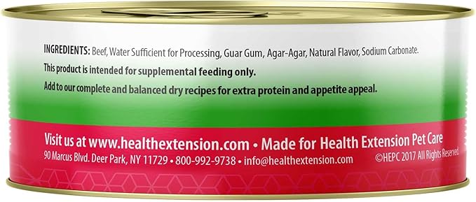 Health Extension 95% Beef Grain-Free Wet Dog Food, High Protein Recipe, Limited Ingredients, Picky Eaters, Ideal for Sensitive Stomachs 5.5 oz (Case of 24)
