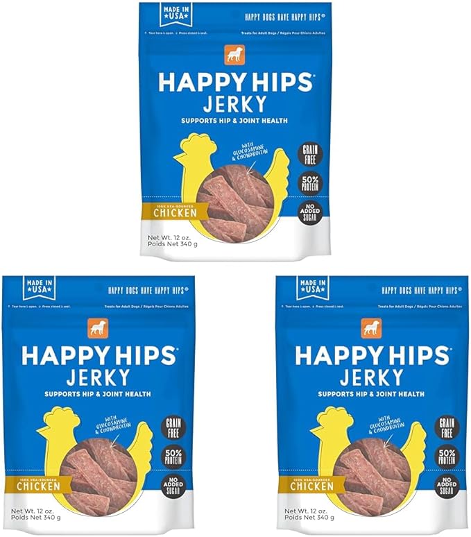 Happy Hips Jerky Dog Treats, Chicken, 12 oz. Pouch (Pack of 3)